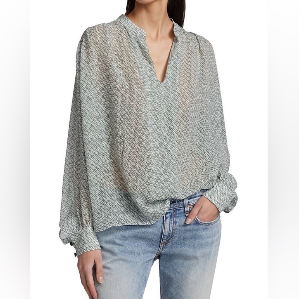 Rag & Bone Carly Chiffon Printed Top Blouse Medium